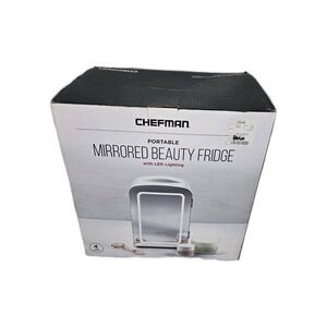 Chefman Portable Mirrored Beauty Fridge with LED Lighting 4L Mini Fridge